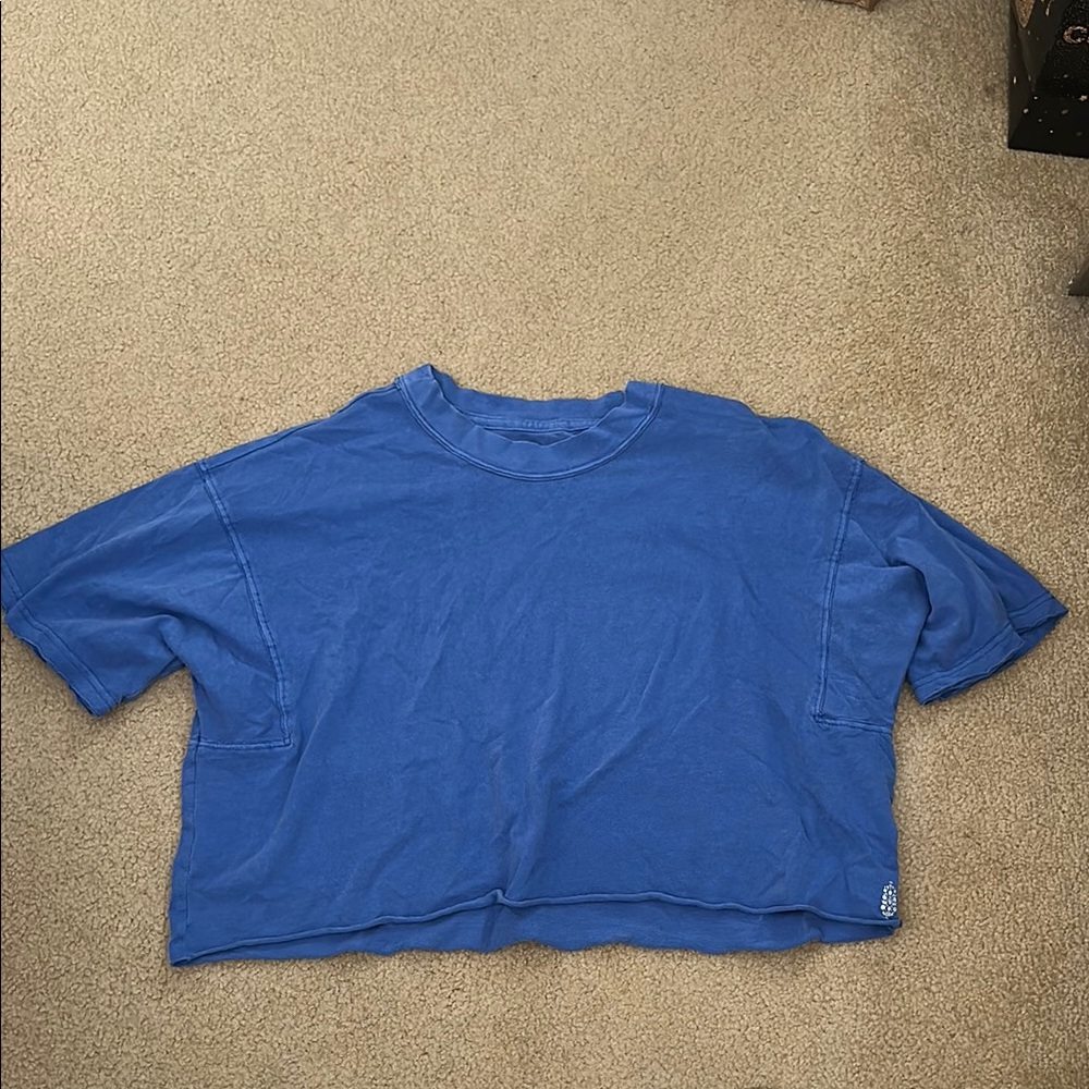 Blue Cropped Oversized Free People T-Shirt
